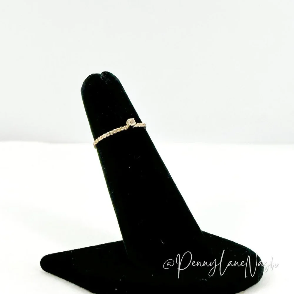 Vintage Delicate Mini Rope with Single Stone Solitaire Ring